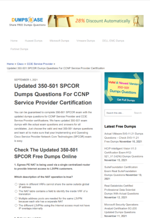 350-501 SPCOR Dumps Questions For CCNP Service Provider Certification Valid IT Exam Dumps Questions