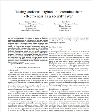 Testing Antivirus Engines to Determine Their Effectiveness as a Security Layer
