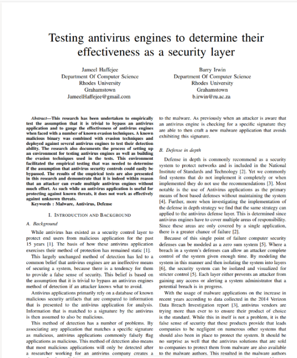 Testing Antivirus Engines to Determine Their Effectiveness as a Security Layer