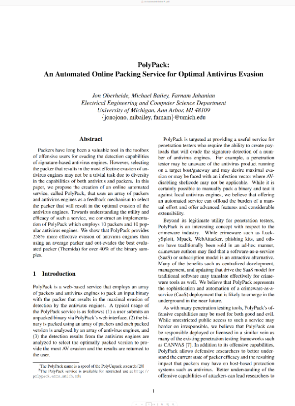 An Automated Online Packing Service for Optimal Antivirus Evasion